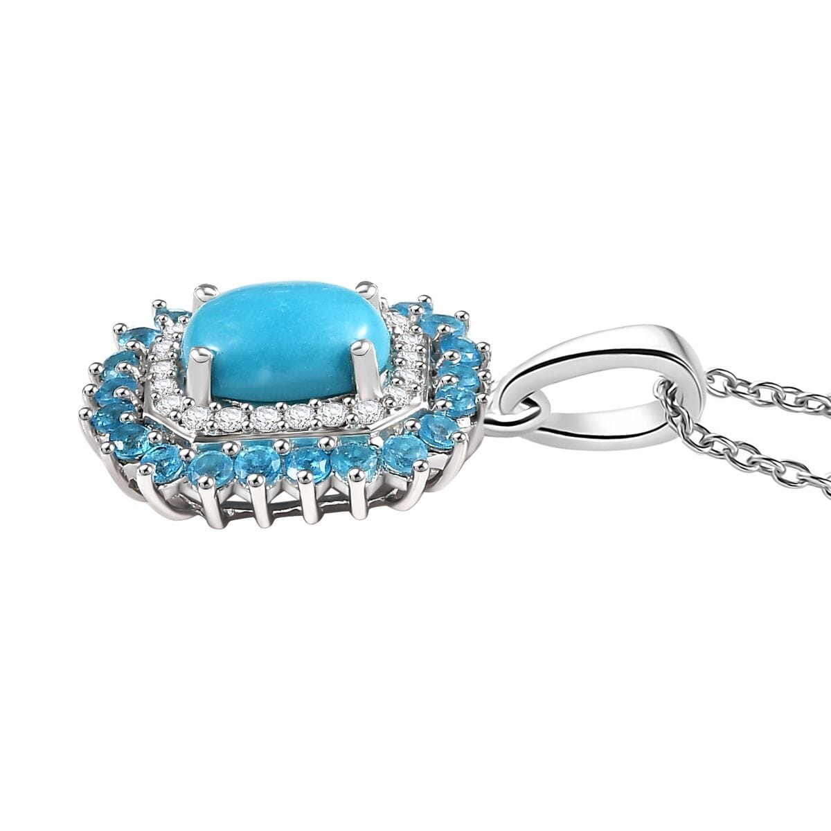 Premium Sleeping Beauty Turquoise and Multi Gemstone 1.85 ctw Pendant Necklace 20 Inches in Rhodium Over Sterling Silver image number 3