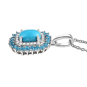 Sleeping Beauty Turquoise, Multi Gemstone Pendant in Rhodium Over Sterling Silver with Stainless Steel Necklace 1.85 ctw (20 Inches)