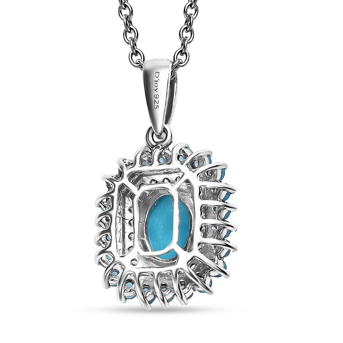Sleeping Beauty Turquoise, Multi Gemstone Pendant in Rhodium Over Sterling Silver with Stainless Steel Necklace 1.85 ctw (20 Inches)
