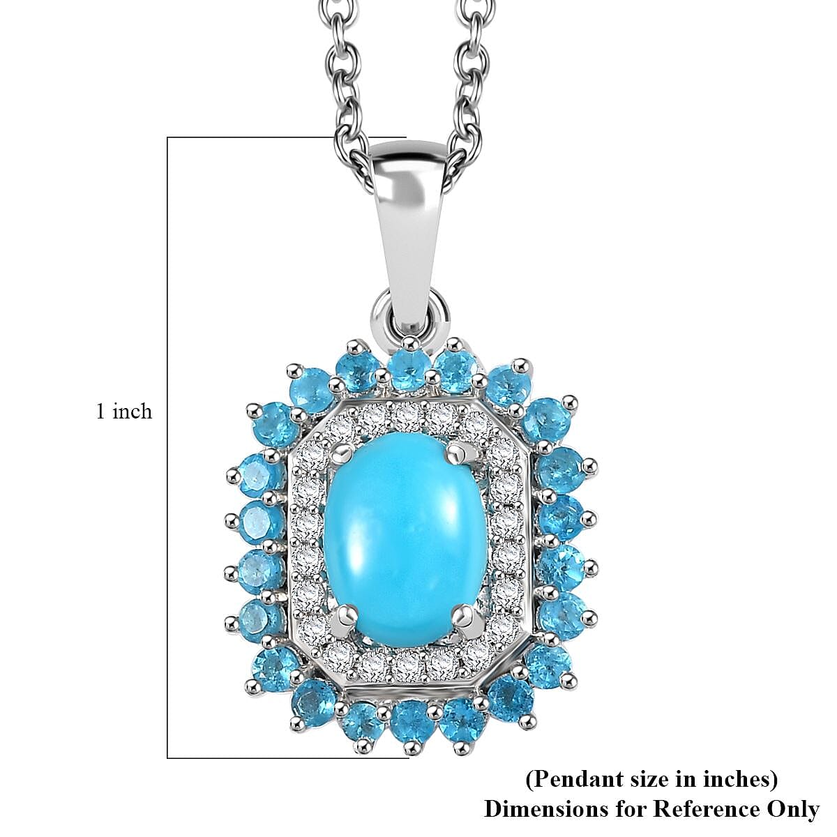 Sleeping Beauty Turquoise, Multi Gemstone Pendant in Rhodium Over Sterling Silver with Stainless Steel Necklace 1.85 ctw (20 Inches)
