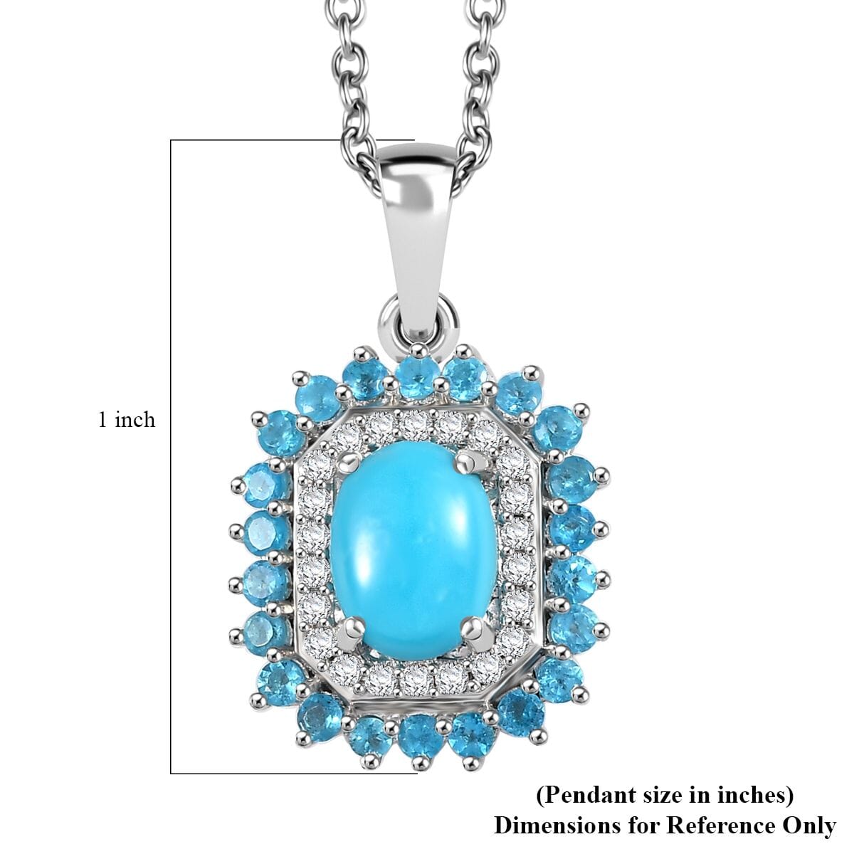 Premium Sleeping Beauty Turquoise and Multi Gemstone 1.85 ctw Pendant Necklace 20 Inches in Rhodium Over Sterling Silver image number 6