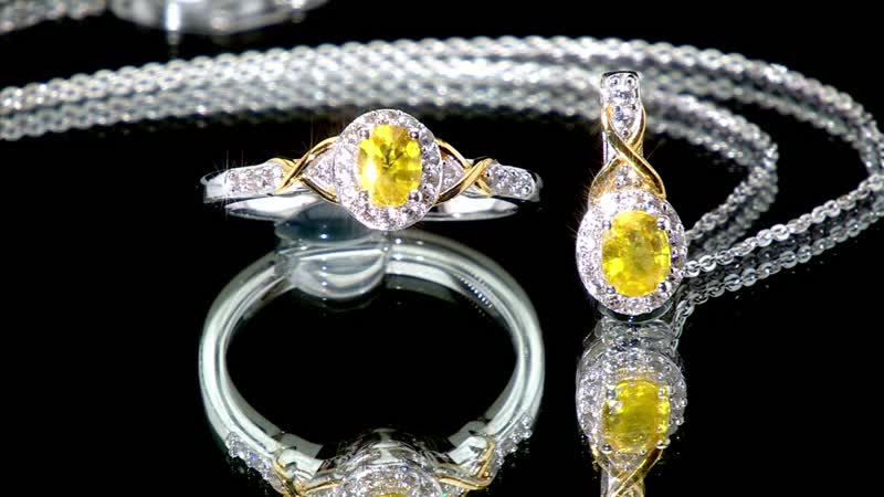 Madagascar Yellow Sapphire and White Zircon 1.90 ctw Infinity Glow Ring (Size 5.0), Pendant Necklace 20 Inches in 18K Vermeil YG and Rhodium Over Sterling Silver (Del. in 8-10 Days)