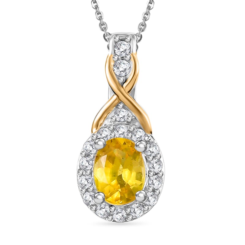 Madagascar Yellow Sapphire and White Zircon 1.90 ctw Infinity Glow Ring (Size 5.0), Pendant Necklace 20 Inches in 18K Vermeil YG and Rhodium Over Sterling Silver