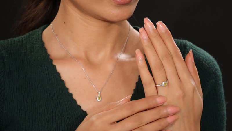 Madagascar Yellow Sapphire and White Zircon 1.90 ctw Infinity Glow Ring (Size 5.0), Pendant Necklace 20 Inches in 18K Vermeil YG and Rhodium Over Sterling Silver (Del. in 8-10 Days)