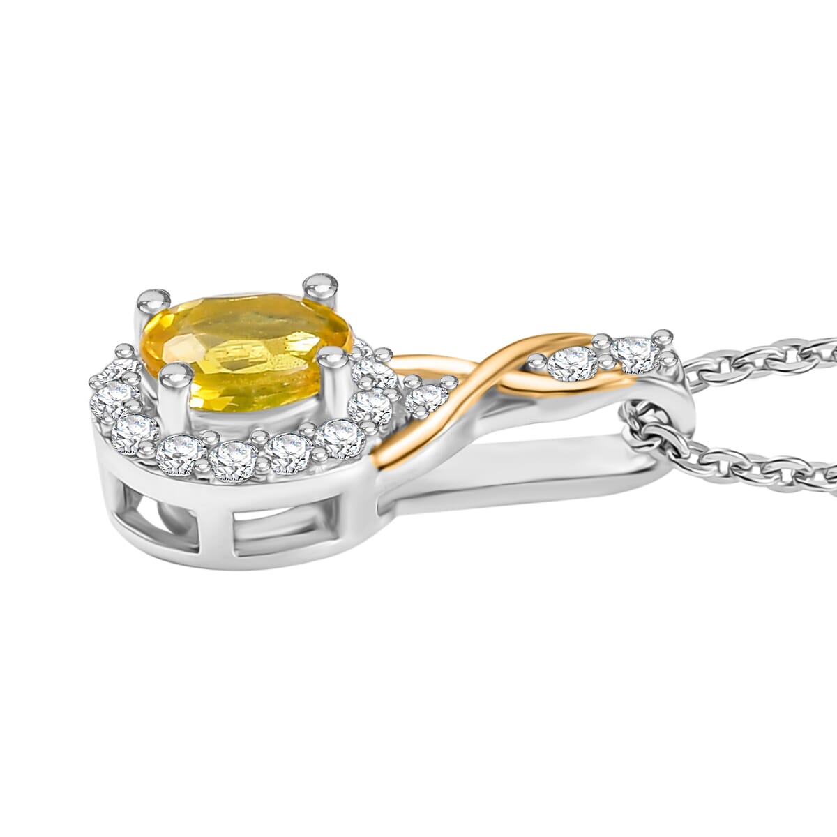 Madagascar Yellow Sapphire and White Zircon 1.90 ctw Infinity Glow Ring (Size 8.0), Pendant Necklace 20 Inches in 18K Vermeil YG and Rhodium Over Sterling Silver image number 7