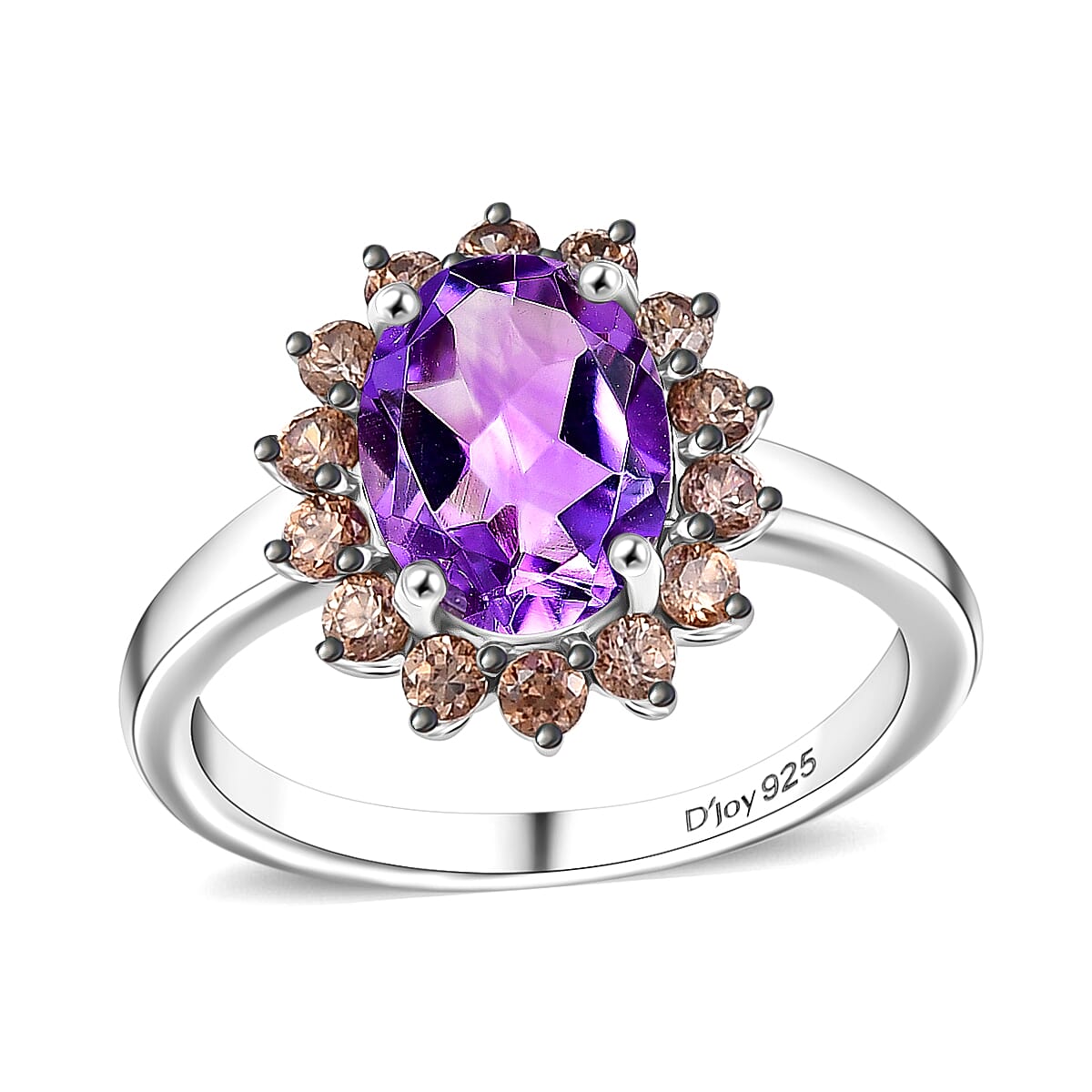 Moroccan Rose and Brown Zircon 5.00 ctw Sunburst Ring (Size 8.00) Pendant in Platinum Over Sterling Silver and Stainless Steel Necklace 20 Inches image number 3