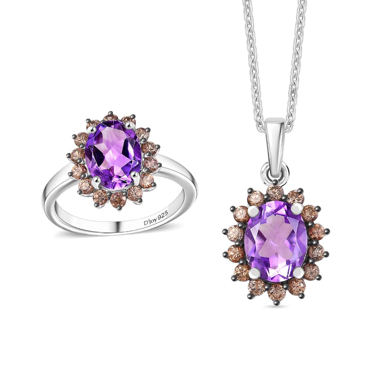 Moroccan Rose and Brown Zircon 5.00 ctw Sunburst Ring (Size 10.00) Pendant in Platinum Over Sterling Silver and Stainless Steel Necklace 20 Inches image number 0