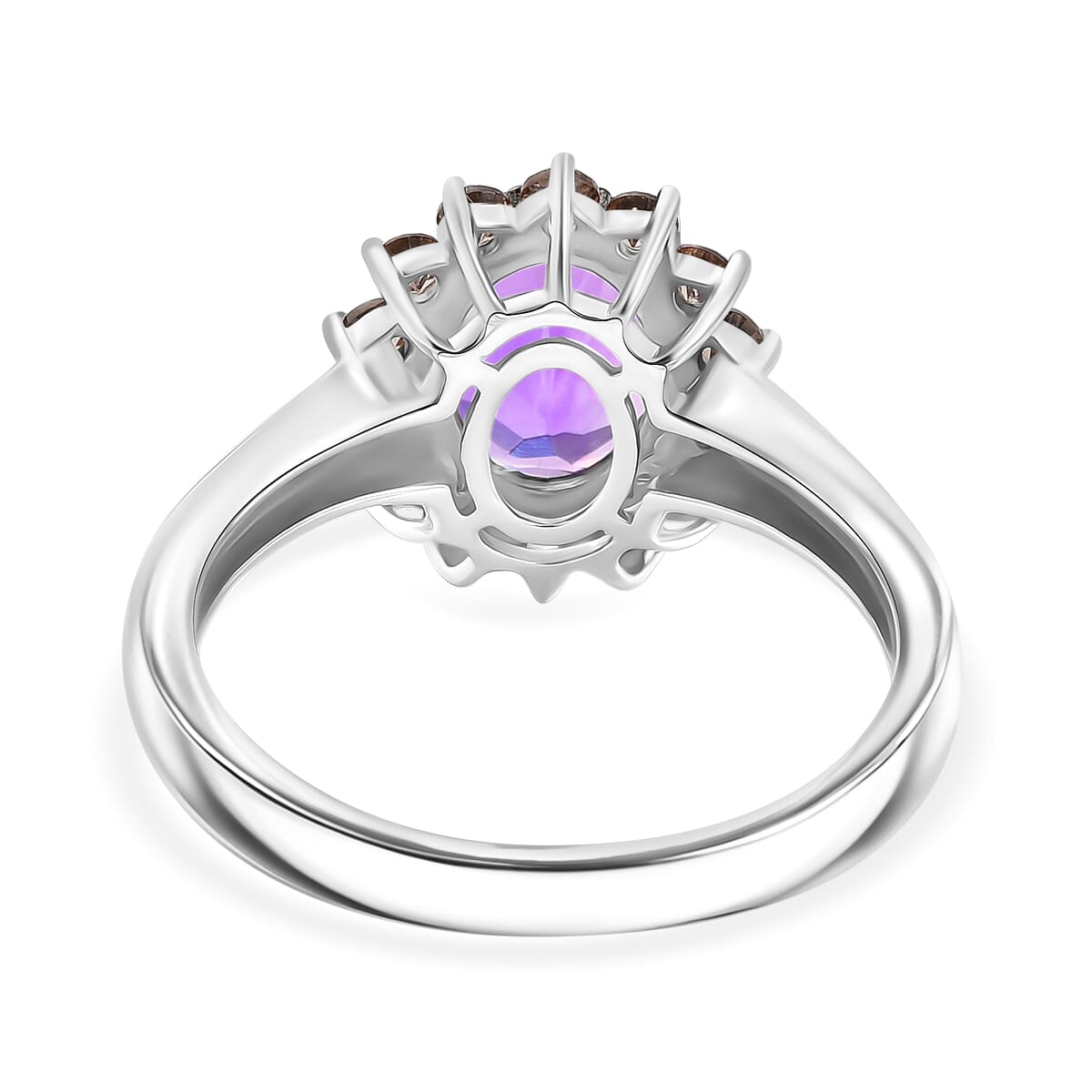Moroccan Rose and Brown Zircon 5.00 ctw Sunburst Ring (Size 10.00) Pendant in Platinum Over Sterling Silver and Stainless Steel Necklace 20 Inches image number 5