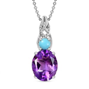 Moroccan Rose and Sleeping Beauty Turquoise 3.60 ctw Mystic Harmony Pendant Necklace in Platinum Over Sterling Silver 20 Inches
