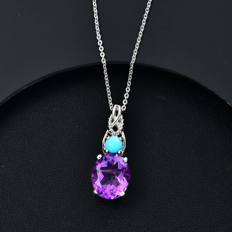 Moroccan Rose and Sleeping Beauty Turquoise 3.60 ctw Mystic Harmony Pendant Necklace in Platinum Over Sterling Silver 20 Inches