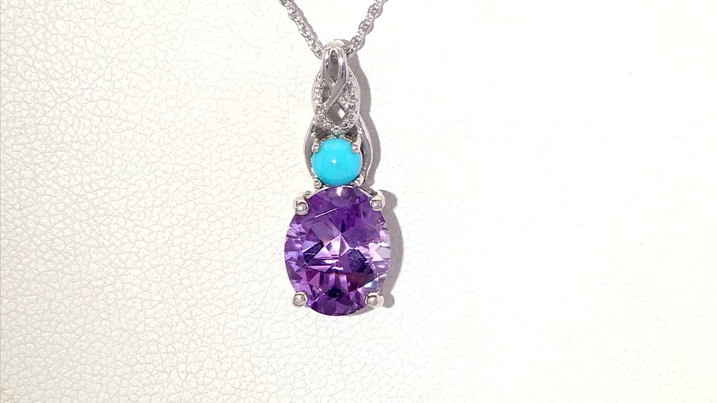 Moroccan Rose and Sleeping Beauty Turquoise 3.60 ctw Mystic Harmony Pendant Necklace in Platinum Over Sterling Silver 20 Inches