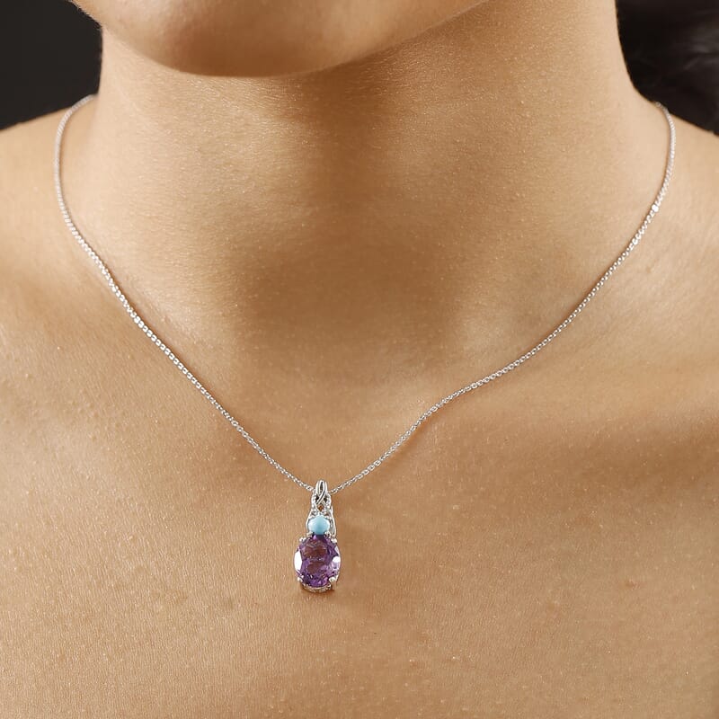 Moroccan Rose and Sleeping Beauty Turquoise 3.60 ctw Mystic Harmony Pendant Necklace in Platinum Over Sterling Silver 20 Inches