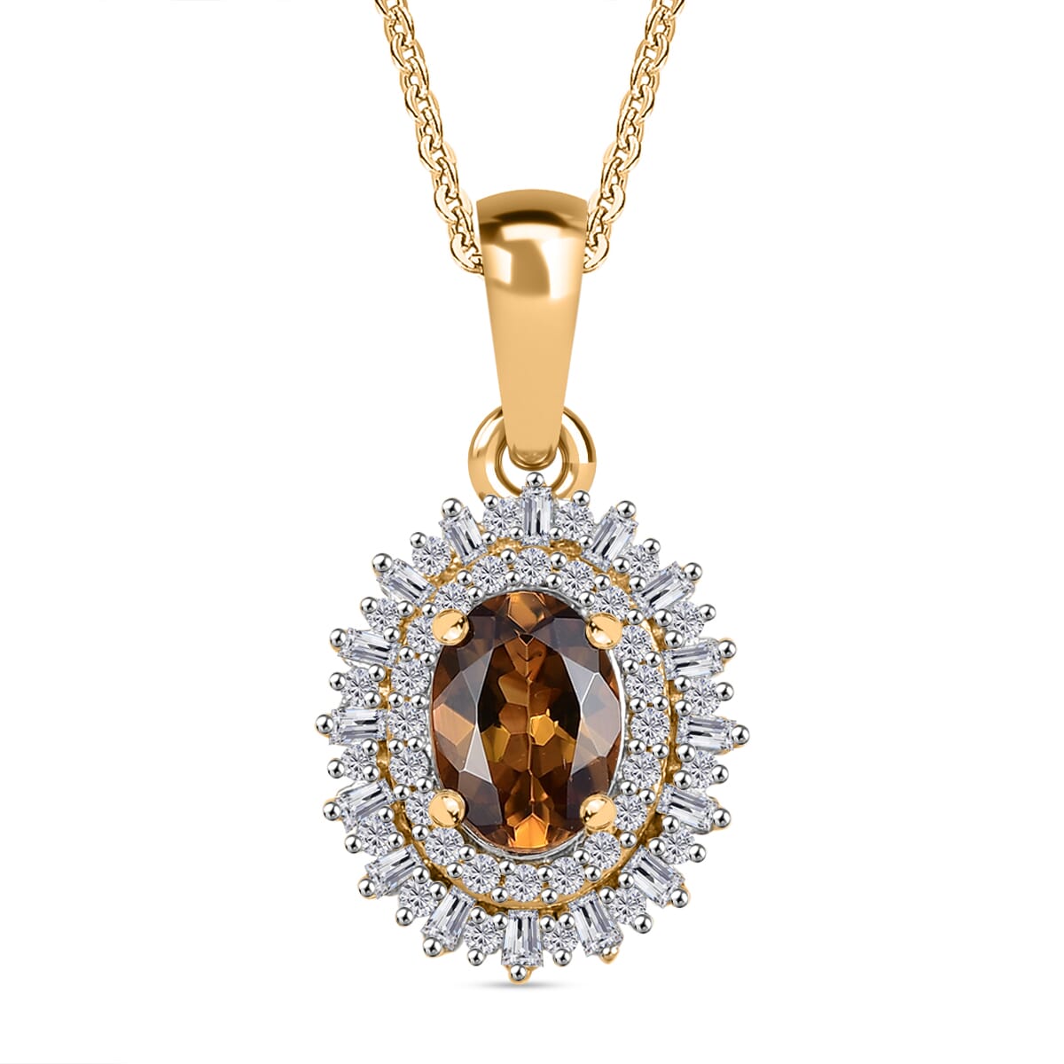 Premium Golden Turkizite and Diamond 1.00 ctw Sunburst Pendant Necklace 20 Inches in 18K Vermeil Yellow Gold Over Sterling Silver image number 0