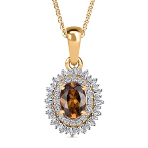 Premium Golden Turkizite and Diamond 1.00 ctw Sunburst Pendant Necklace 20 Inches in 18K Vermeil Yellow Gold Over Sterling Silver