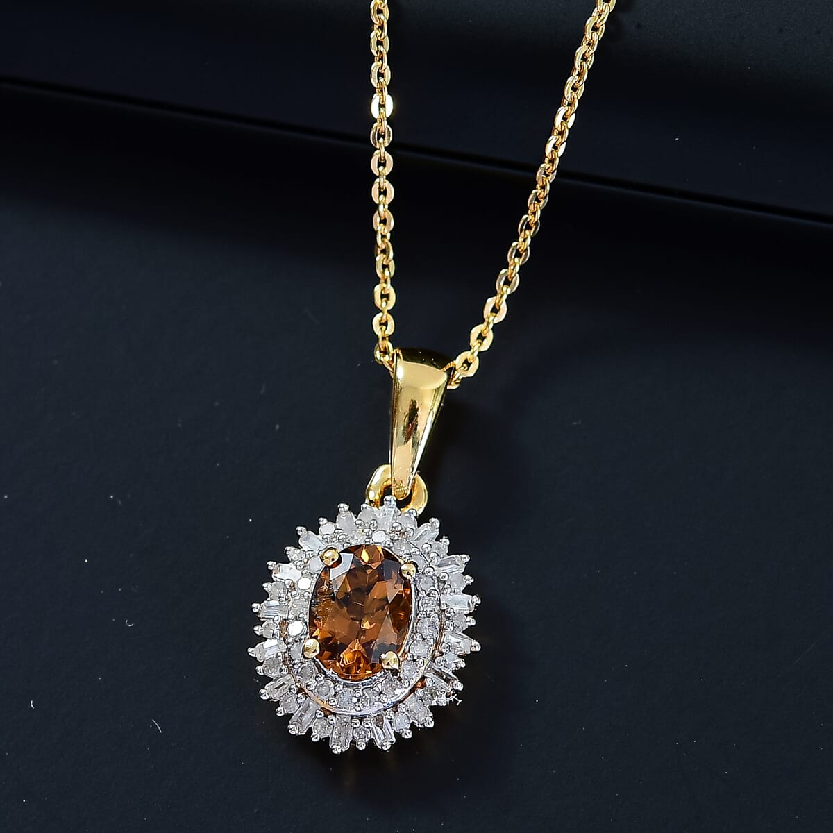 Premium Golden Turkizite and Diamond 1.00 ctw Sunburst Pendant Necklace 20 Inches in 18K Vermeil Yellow Gold Over Sterling Silver image number 1