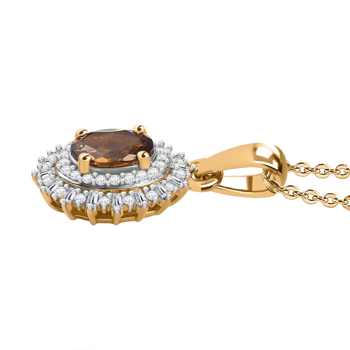Premium Golden Turkizite and Diamond 1.00 ctw Sunburst Pendant Necklace 20 Inches in 18K Vermeil Yellow Gold Over Sterling Silver image number 3