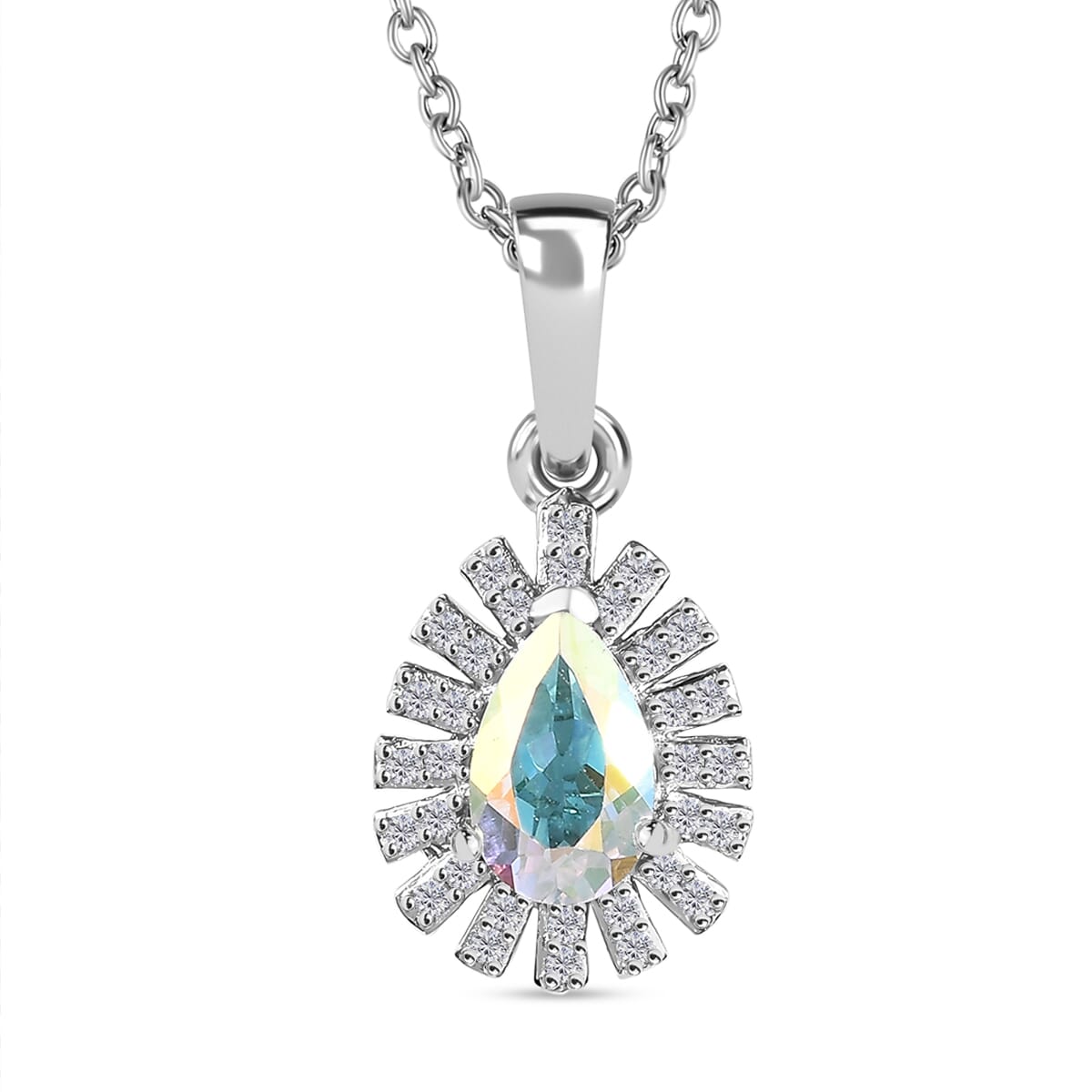 Mercury Mystic Topaz and White Zircon 1.20 ctw Snowflake Pendant Necklace in Platinum Over Sterling Sliver 20 Inches image number 0