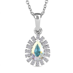 Mercury Mystic Topaz and White Zircon 1.20 ctw Snowflake Pendant Necklace in Platinum Over Sterling Sliver 20 Inches
