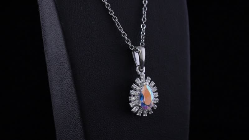 Mercury Mystic Topaz and White Zircon 1.20 ctw Snowflake Pendant Necklace in Platinum Over Sterling Silver 20 Inches