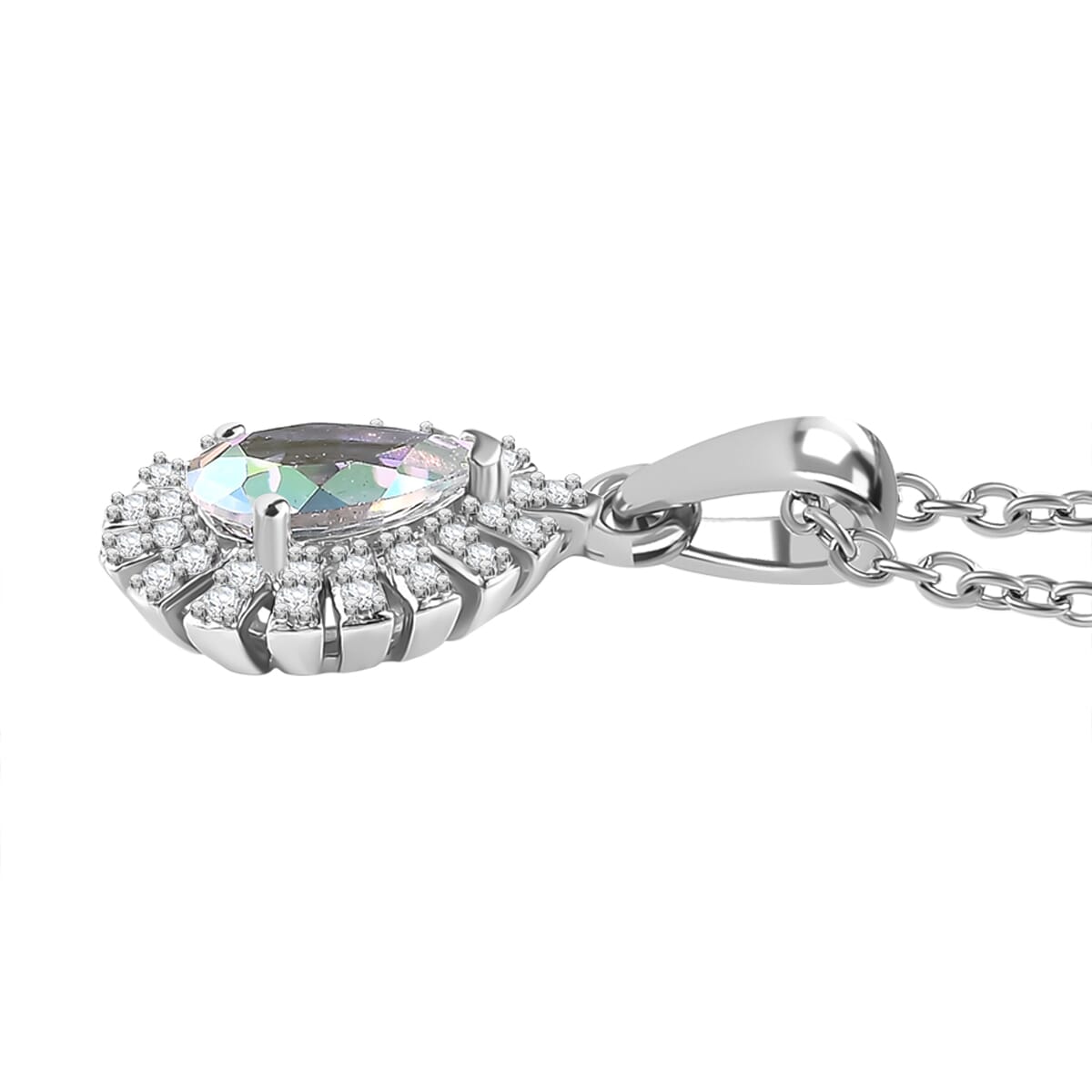 Mercury Mystic Topaz and White Zircon 1.20 ctw Snowflake Pendant Necklace in Platinum Over Sterling Sliver 20 Inches image number 3