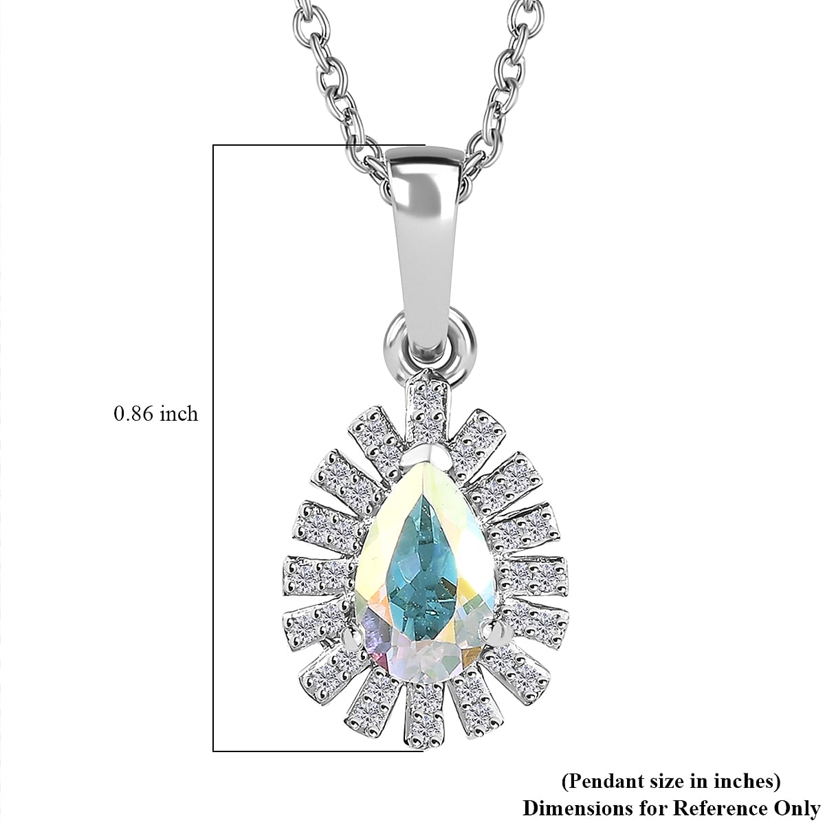 Mercury Mystic Topaz and White Zircon 1.20 ctw Snowflake Pendant Necklace in Platinum Over Sterling Silver 20 Inches