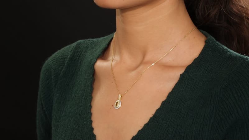 Premium Golden Turkizite and Multi Gemstone 0.65 ctw Double Halo Pendant Necklace 20 Inches in 18K Vermeil Yellow Gold Over Sterling Silver