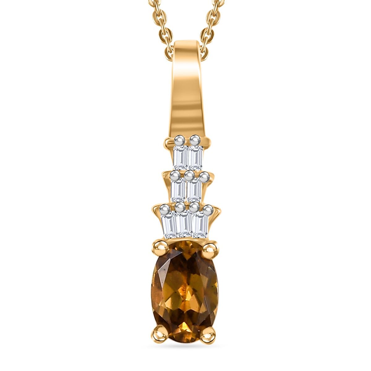 Premium Golden Turkizite and White Diamond 0.60 ctw Pendant Necklace in 18K Vermeil Yellow Gold Over Sterling Silver 20 Inches image number 0