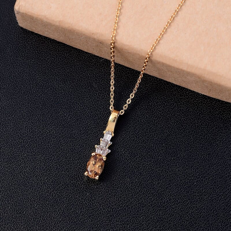 Premium Golden Turkizite and White Diamond 0.60 ctw Pendant Necklace in 18K Vermeil Yellow Gold Over Sterling Silver 20 Inches