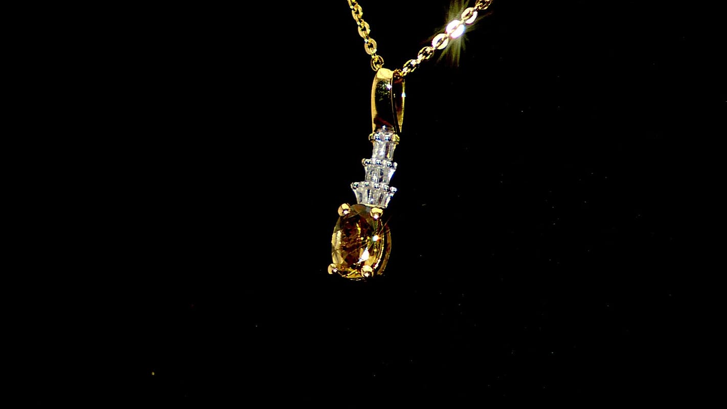 Premium Golden Turkizite and White Diamond 0.60 ctw Pendant Necklace in 18K Vermeil Yellow Gold Over Sterling Silver 20 Inches