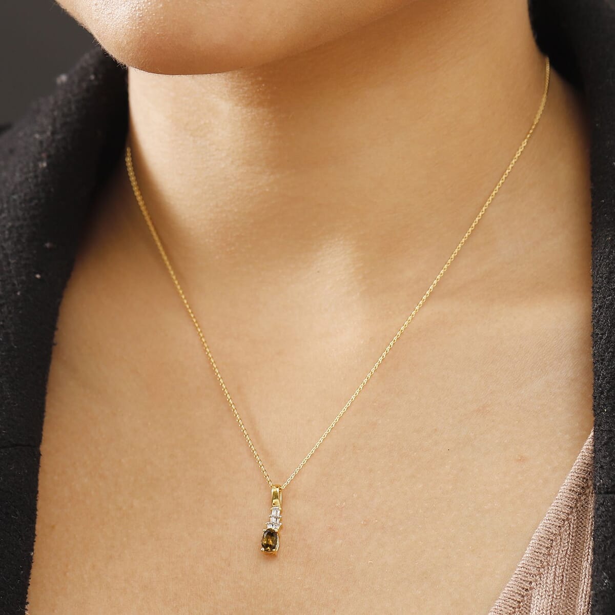 Premium Golden Turkizite and White Diamond 0.60 ctw Pendant Necklace in 18K Vermeil Yellow Gold Over Sterling Silver 20 Inches image number 2