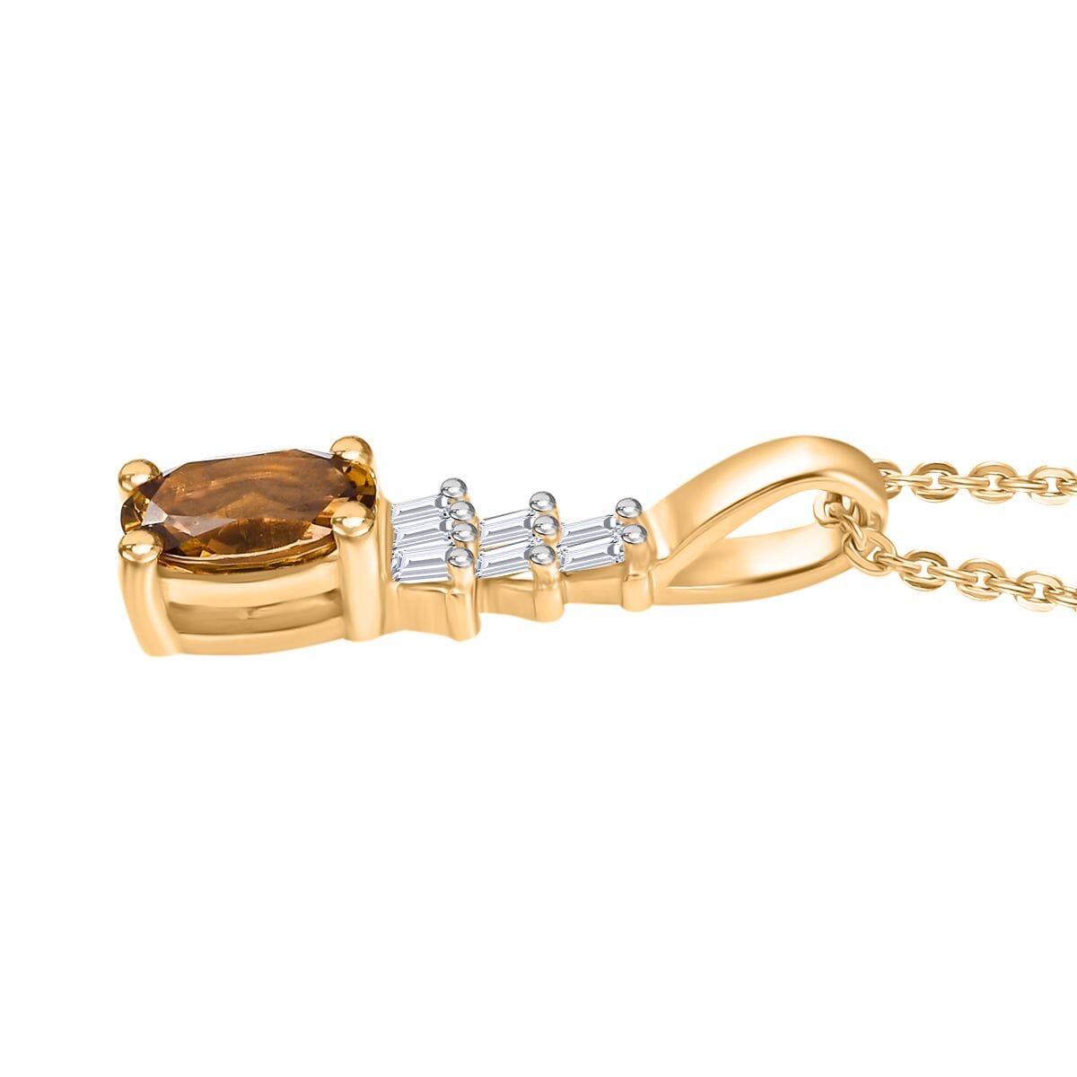 Premium Golden Turkizite and White Diamond 0.60 ctw Pendant Necklace in 18K Vermeil Yellow Gold Over Sterling Silver 20 Inches image number 3