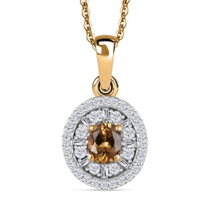 Premium Golden Turkizite and Diamond 0.70 ctw Double Halo Pendant Necklace 20 Inches in 18K Vermeil Yellow Gold Over Sterling Silver