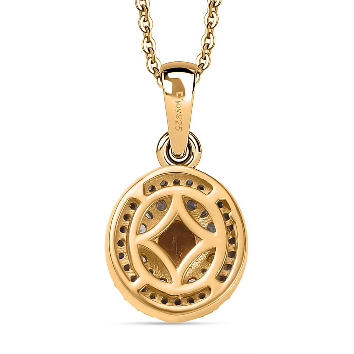 Premium Golden Turkizite and Diamond 0.70 ctw Double Halo Pendant Necklace 20 Inches in 18K Vermeil Yellow Gold Over Sterling Silver