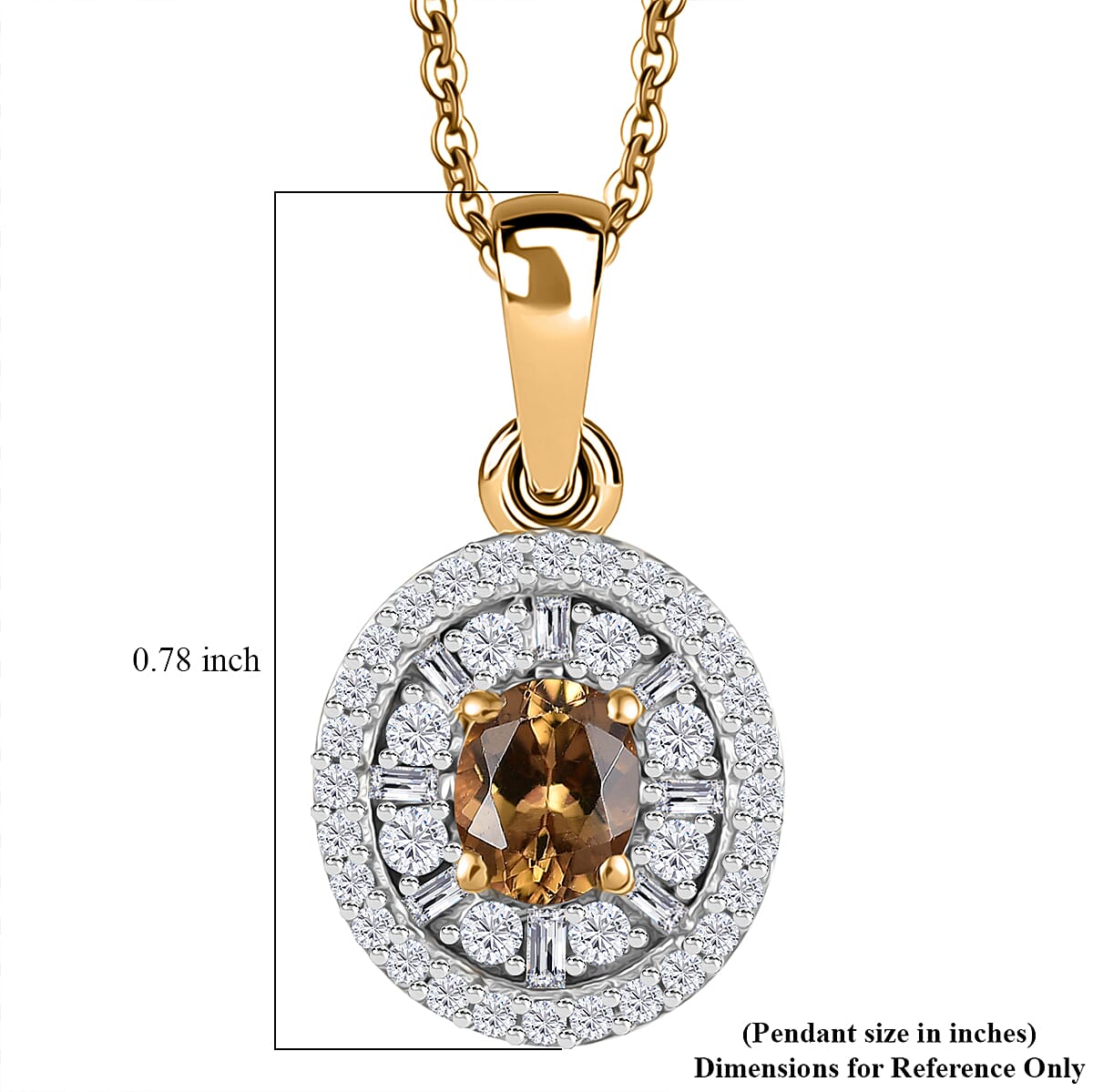 Premium Golden Turkizite and Diamond 0.70 ctw Double Halo Pendant Necklace 20 Inches in 18K Vermeil Yellow Gold Over Sterling Silver