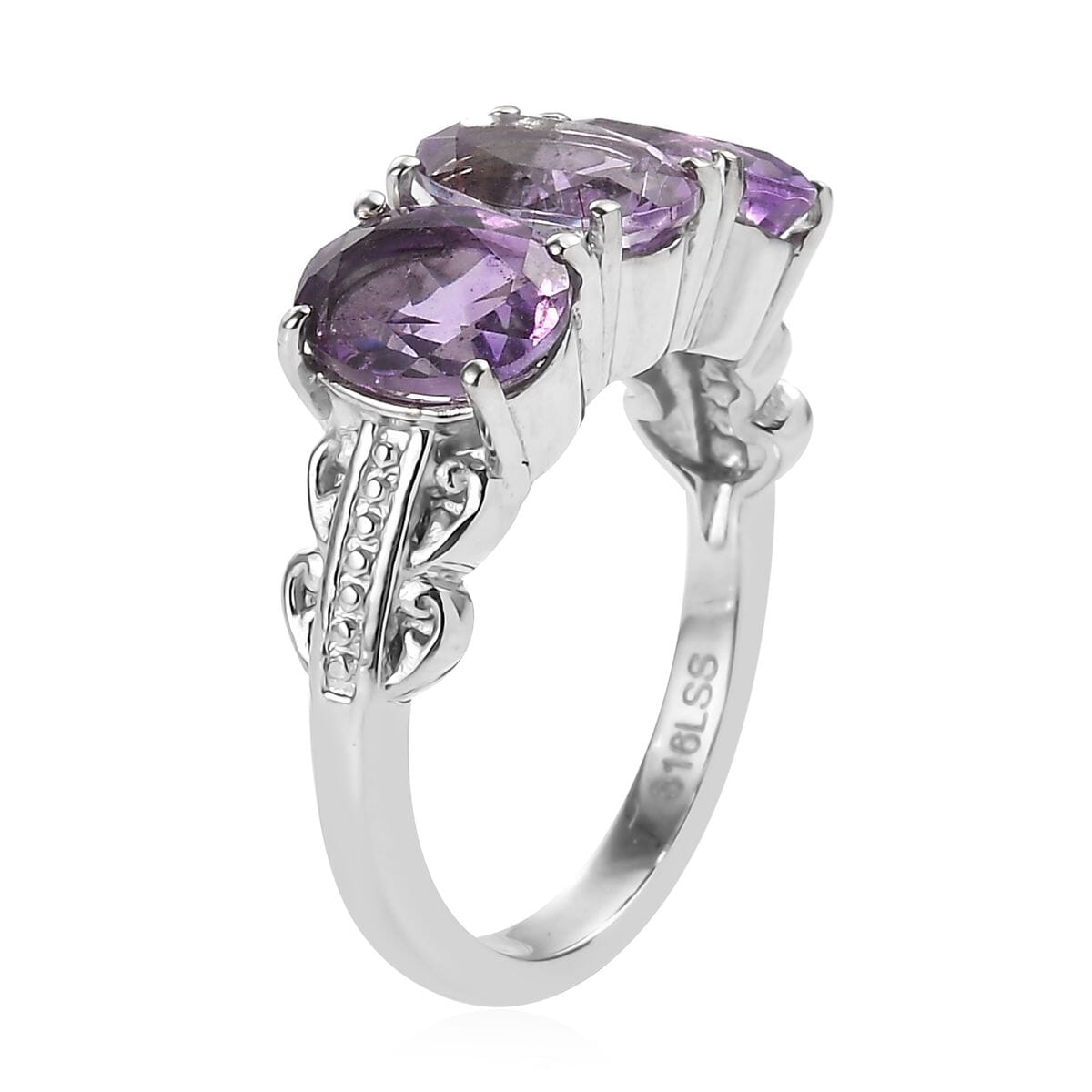 Moroccan Rose 7.10 ctw Trilogy Ring (Size 6.00), Pendant Necklace (20 Inches) in Stainless Steel  image number 4