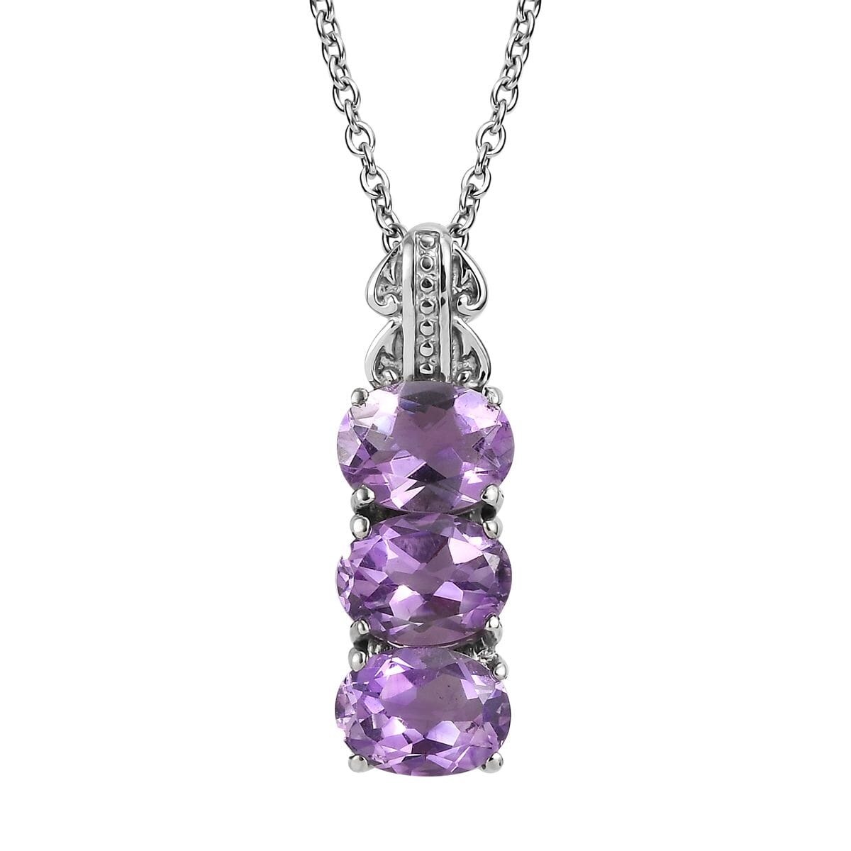 Moroccan Rose 7.10 ctw Trilogy Ring (Size 6.00), Pendant Necklace (20 Inches) in Stainless Steel  image number 6