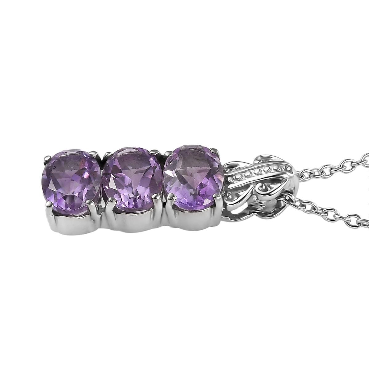 Moroccan Rose 7.10 ctw Trilogy Ring (Size 6.00), Pendant Necklace (20 Inches) in Stainless Steel  image number 7