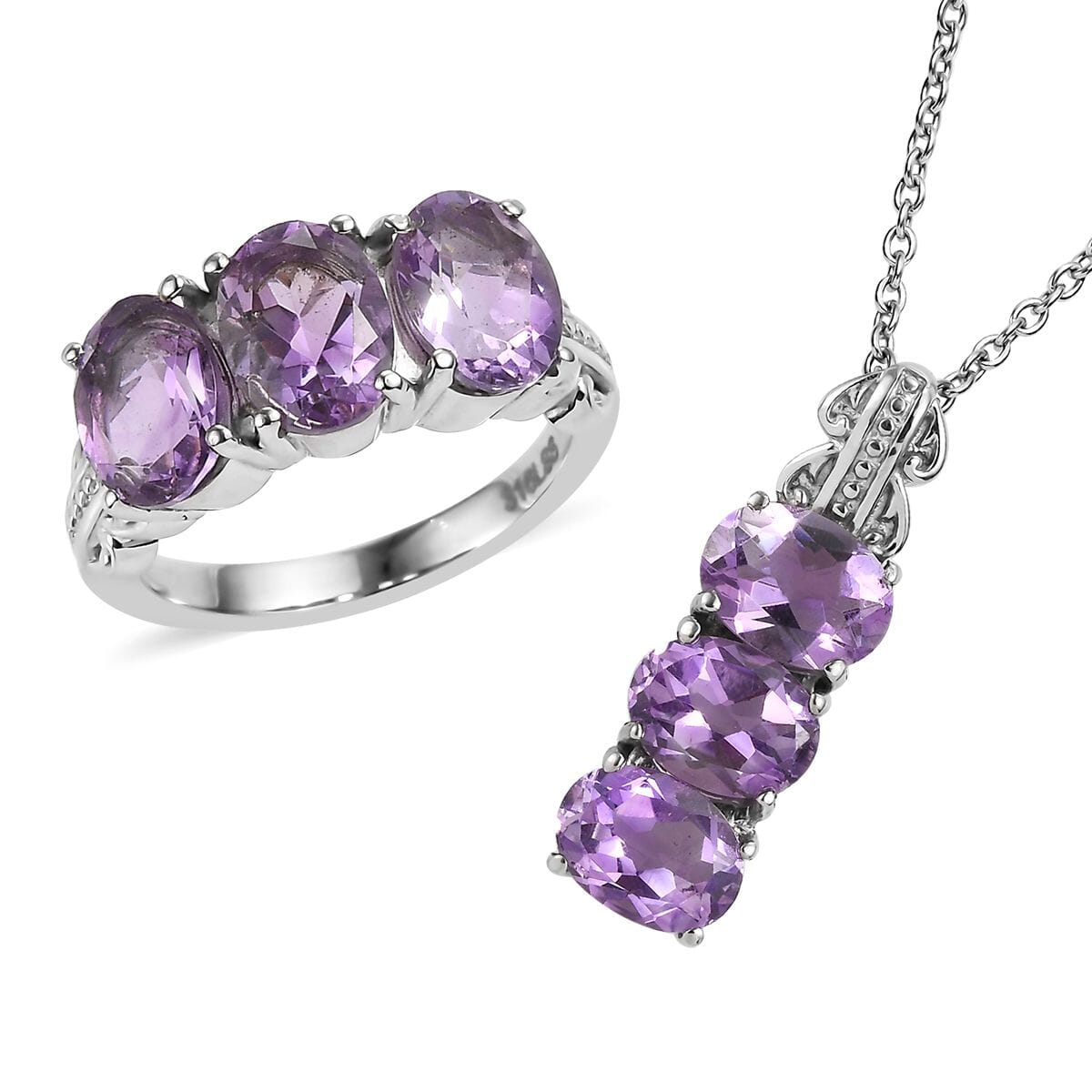 Moroccan Rose 7.10 ctw Trilogy Ring (Size 9.00), Pendant Necklace (20 Inches) in Stainless Steel  image number 0
