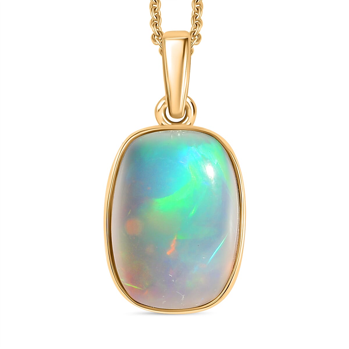 AAA Ethiopian Welo Opal 4.90 ctw Solitaire Pendant Necklace in 10K Yellow Gold 20 Inches image number 0