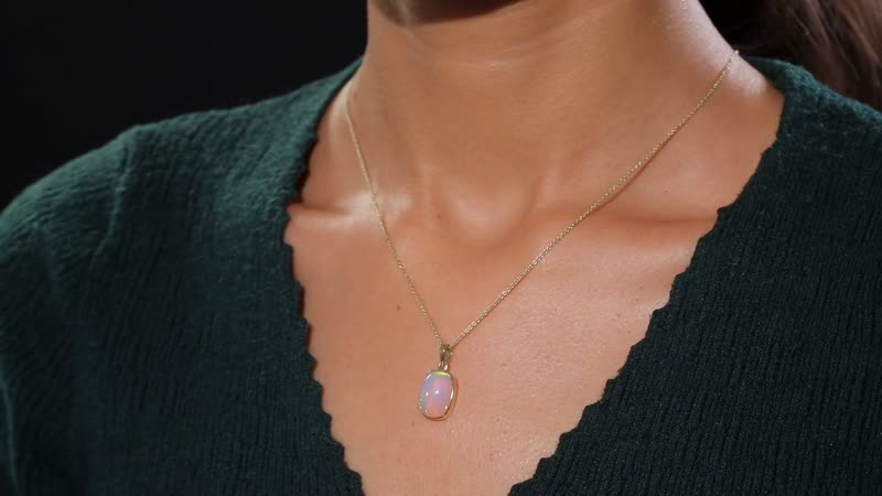 AAA Ethiopian Welo Opal 4.90 ctw Solitaire Pendant Necklace in 10K Yellow Gold 20 Inches
