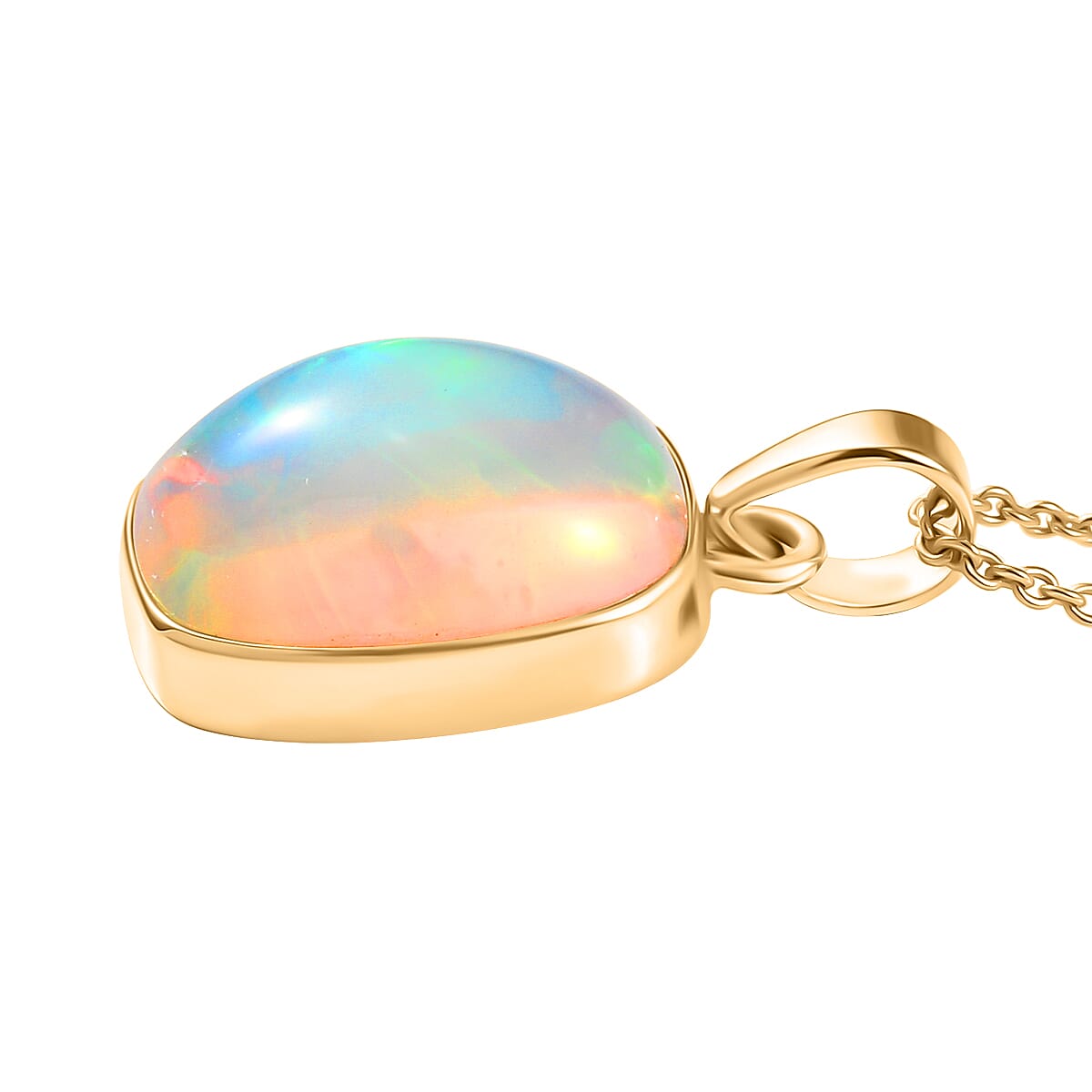 AAA Ethiopian Welo Opal 4.90 ctw Solitaire Pendant Necklace in 10K Yellow Gold 20 Inches image number 3