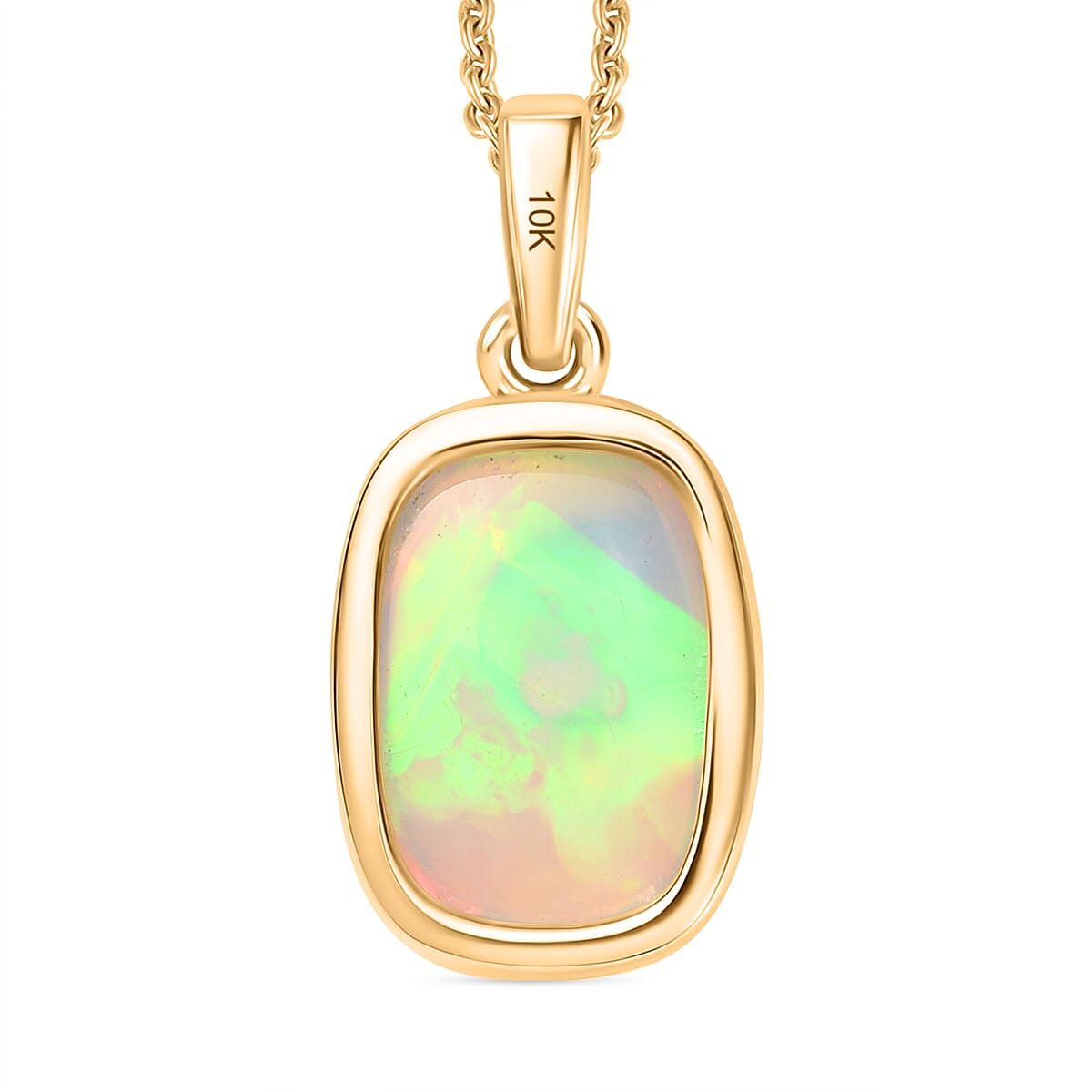 AAA Ethiopian Welo Opal 4.90 ctw Solitaire Pendant Necklace in 10K Yellow Gold 20 Inches image number 4
