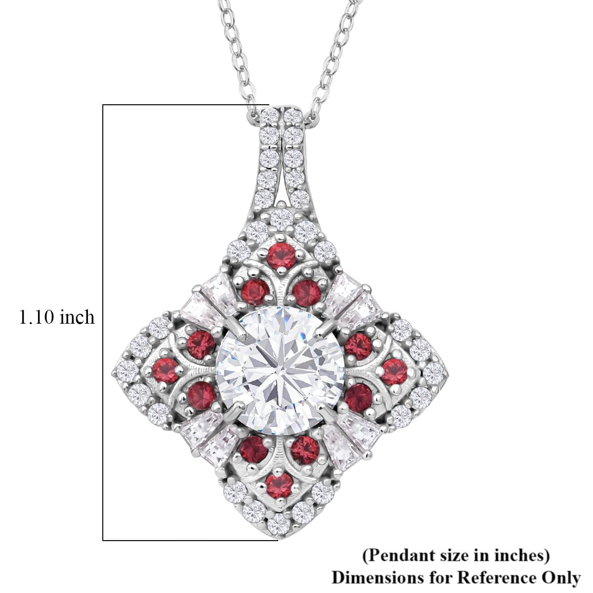 120 Faceted Moissanite and Madagascar Red Sapphire 3.00 ctw Clover Leaf Pendant Necklace in Rhodium Over Sterling Silver 20 Inches image number 5