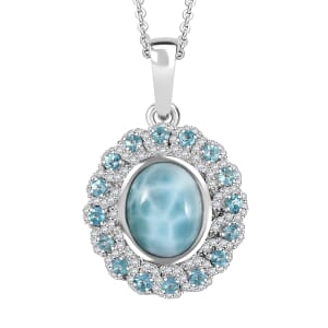Larimar and Multi Gemstone 5.50 ctw Ocean Empress Pendant Necklace in Rhodium Over Sterling Silver 20 Inches