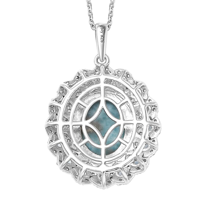 Larimar and Multi Gemstone 5.50 ctw Ocean Empress Pendant Necklace in Rhodium Over Sterling Silver 20 Inches