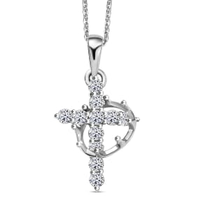 Luxuriant Lab Grown Diamond G-H SI 0.50 ctw Divine Cross Crown Pendant Necklace in Rhodium Over Sterling Silver 20 Inches