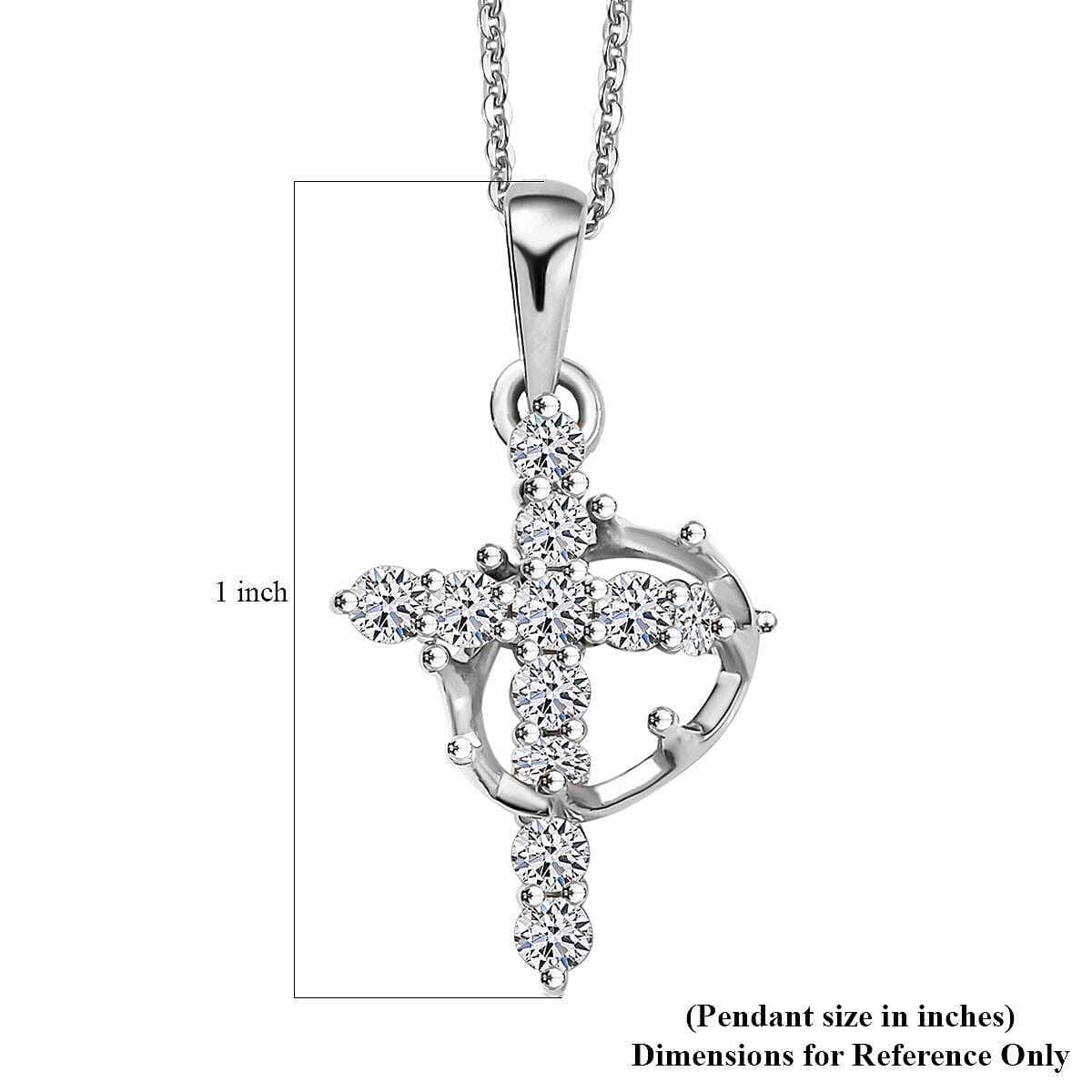 Luxuriant Lab Grown Diamond G-H SI 0.50 ctw Divine Cross Crown Pendant Necklace in Rhodium Over Sterling Silver 20 Inches
