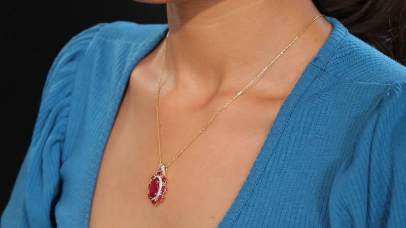 Premium Niassa Ruby (FF) and Multi Gemstone 8.50 ctw Royal Empress Pendant Necklace in 18K Vermeil Yellow Gold Sterling Silver 20 Inches