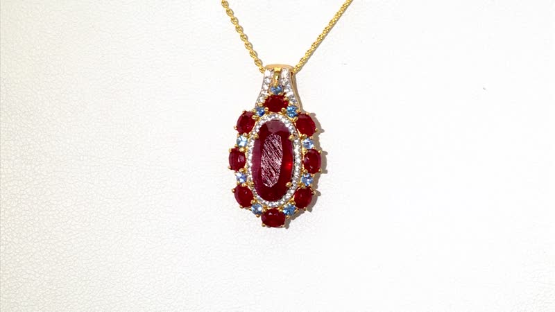 Premium Niassa Ruby (FF) and Multi Gemstone 8.50 ctw Royal Empress Pendant Necklace in 18K Vermeil Yellow Gold Sterling Silver 20 Inches