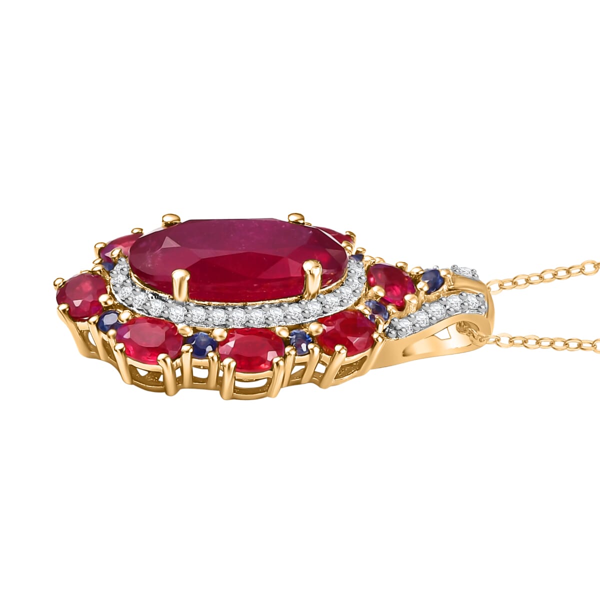 Premium Niassa Ruby (FF), Multi Genstone 8.50 ctw Royal Empress Pendant Necklace in 18K Vermeil Yellow Gold Sterling Silver 20 Inches image number 3
